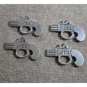 4 Pc Vintage Armetale PISTOL NAPKIN HOLDERS / RINGS Wilton Ware Columbia PA